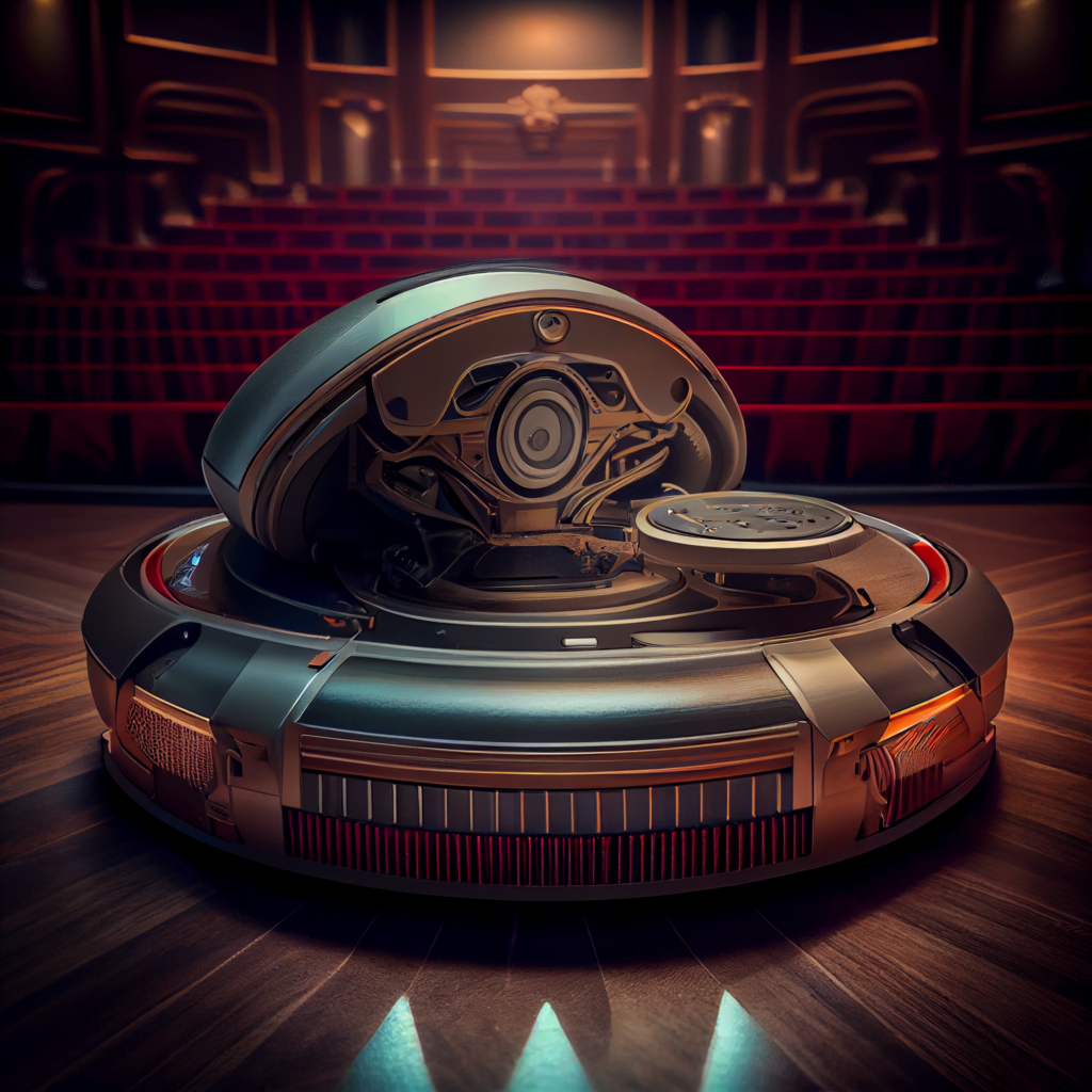 Beggars A photo of a robotic vacuum cleaner on a concert stage