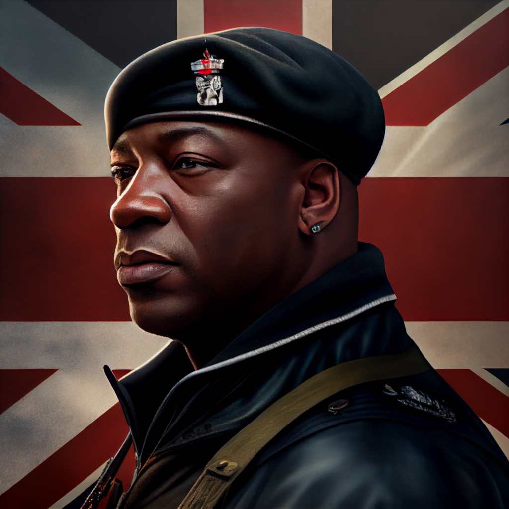 Beggars Chuck D from public enemy invading Britain photoreal re