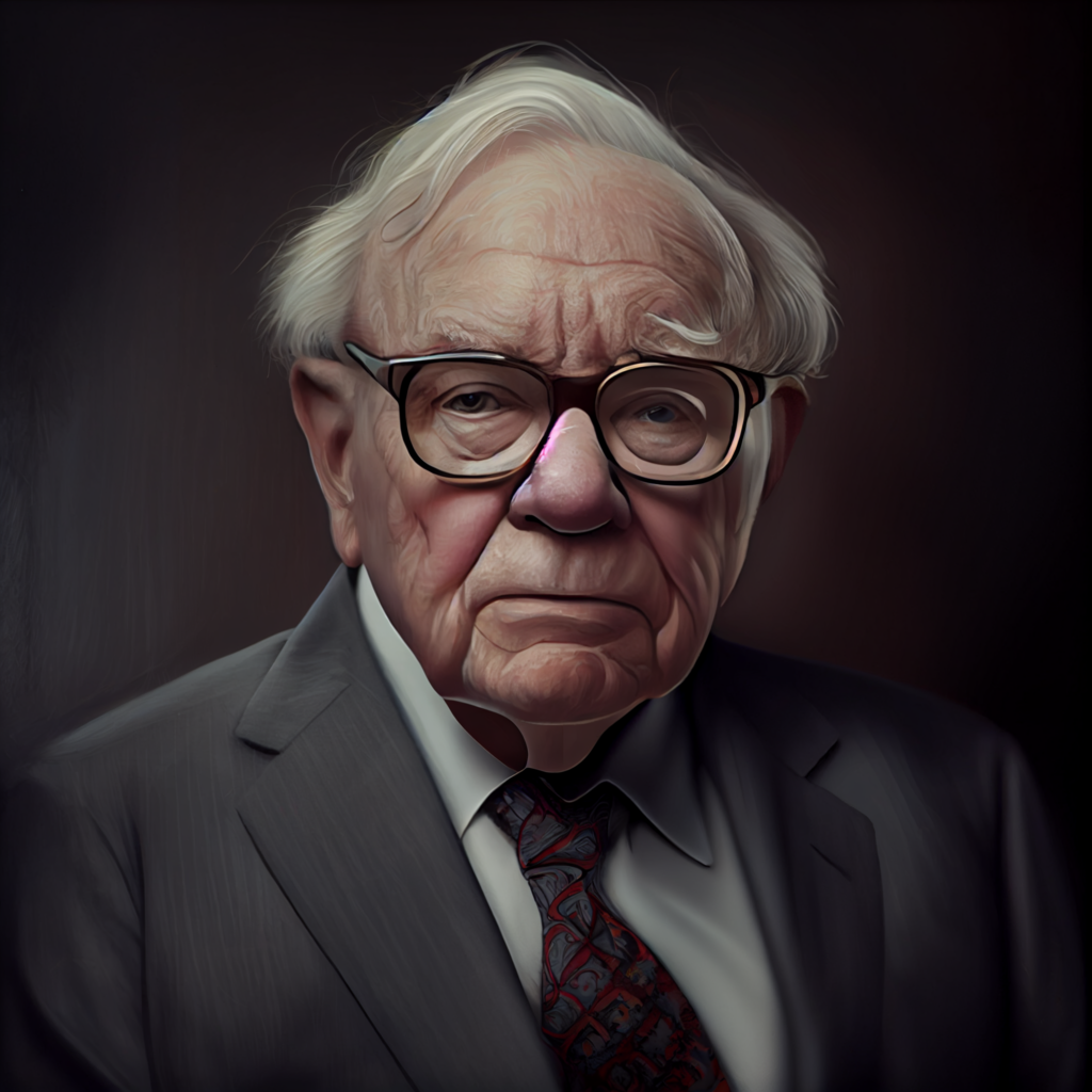 Beggars a portrait of Warren buffet with a reserved facial appe