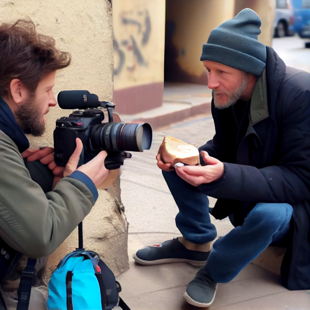 Beggars A homeless man being fed a sandwich by a Youtuber the Y
