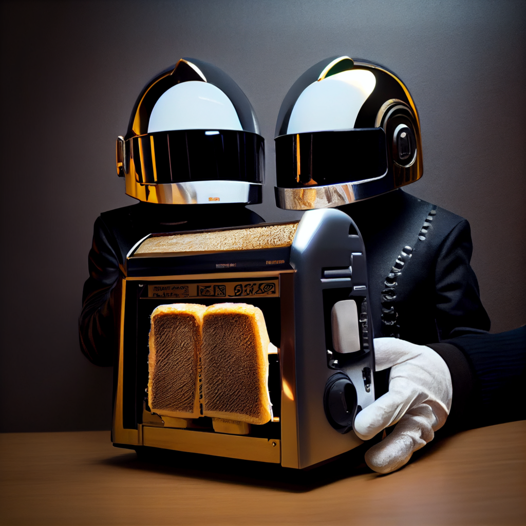 Beggars A photo of Daft Punk holding a toaster award winning hi
