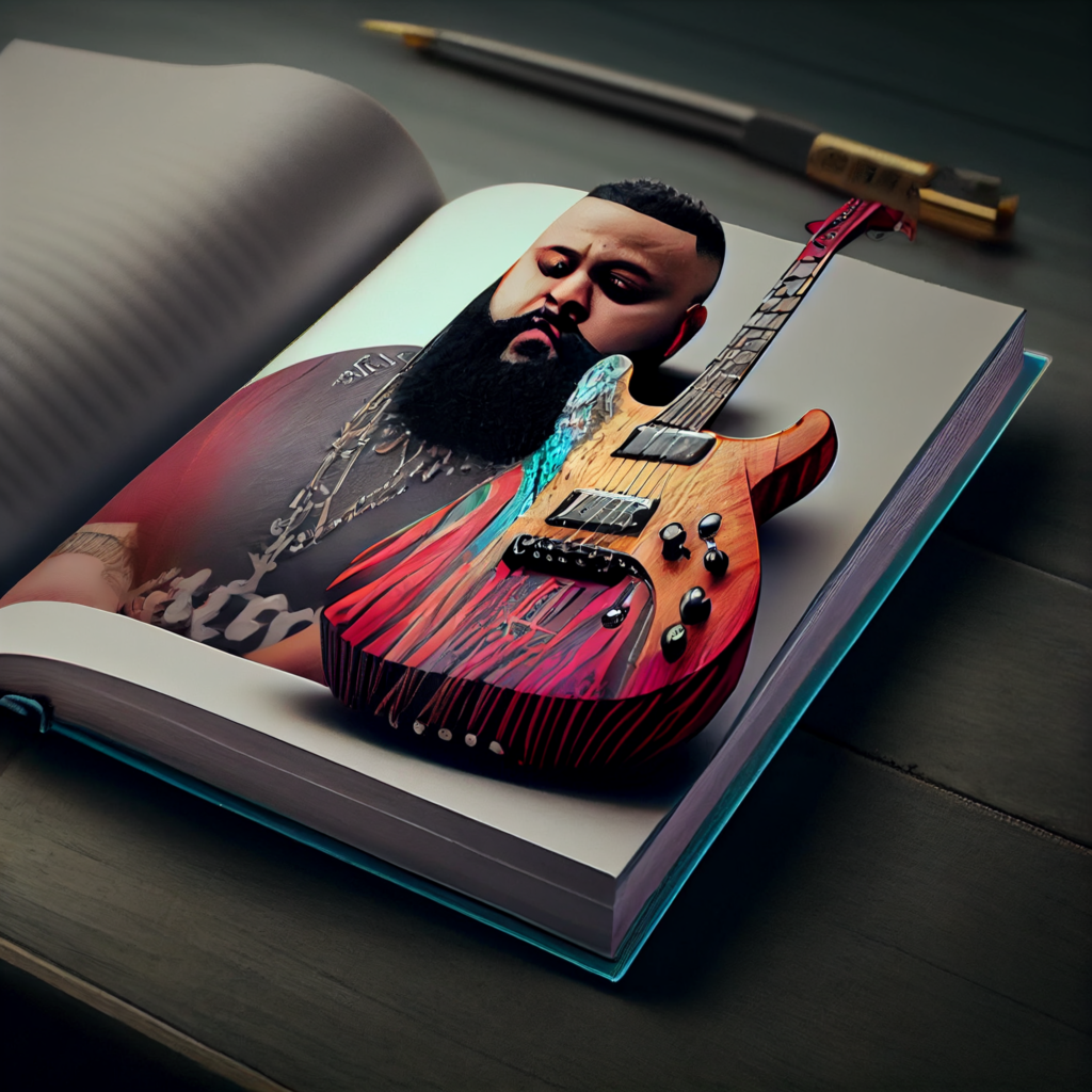 Beggars DJ Khaled guitar book 8K HD realistic ar 169 testp
