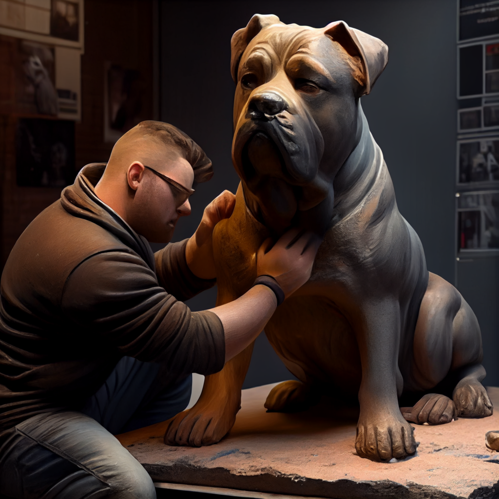Beggars a man sculpting a Statue of a dog with a private member