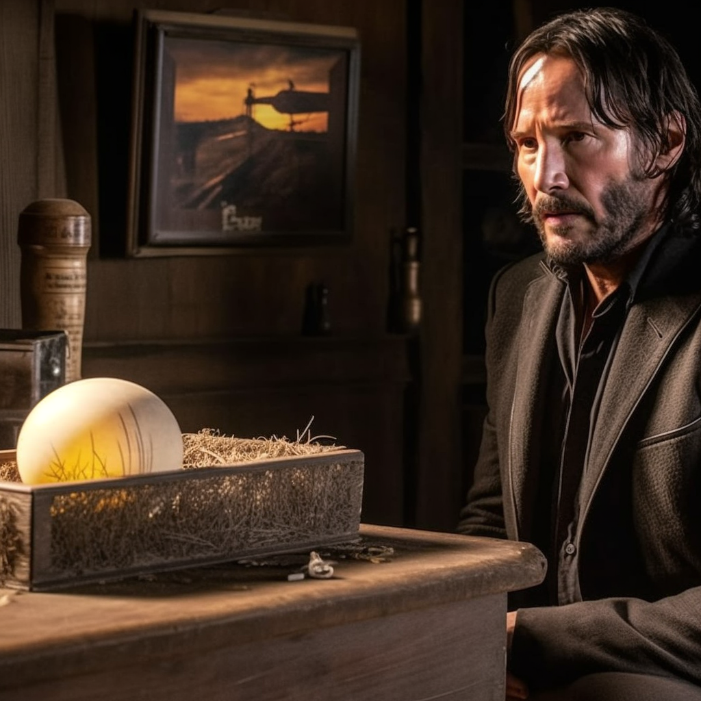 Beggars A photo of John Wick and an egg from Raiders of The Los