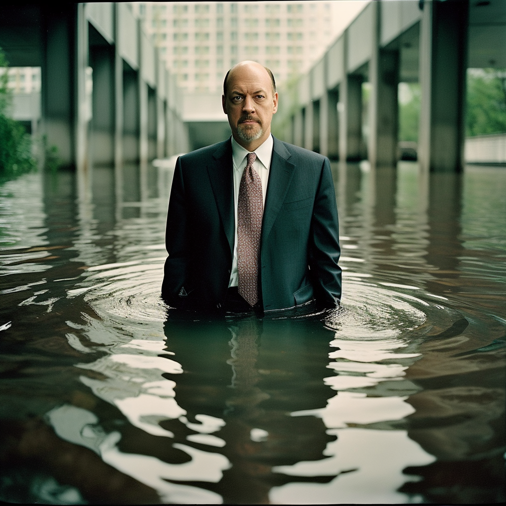 Beggars Jim Cramer from Money standing waist deep in flood wate