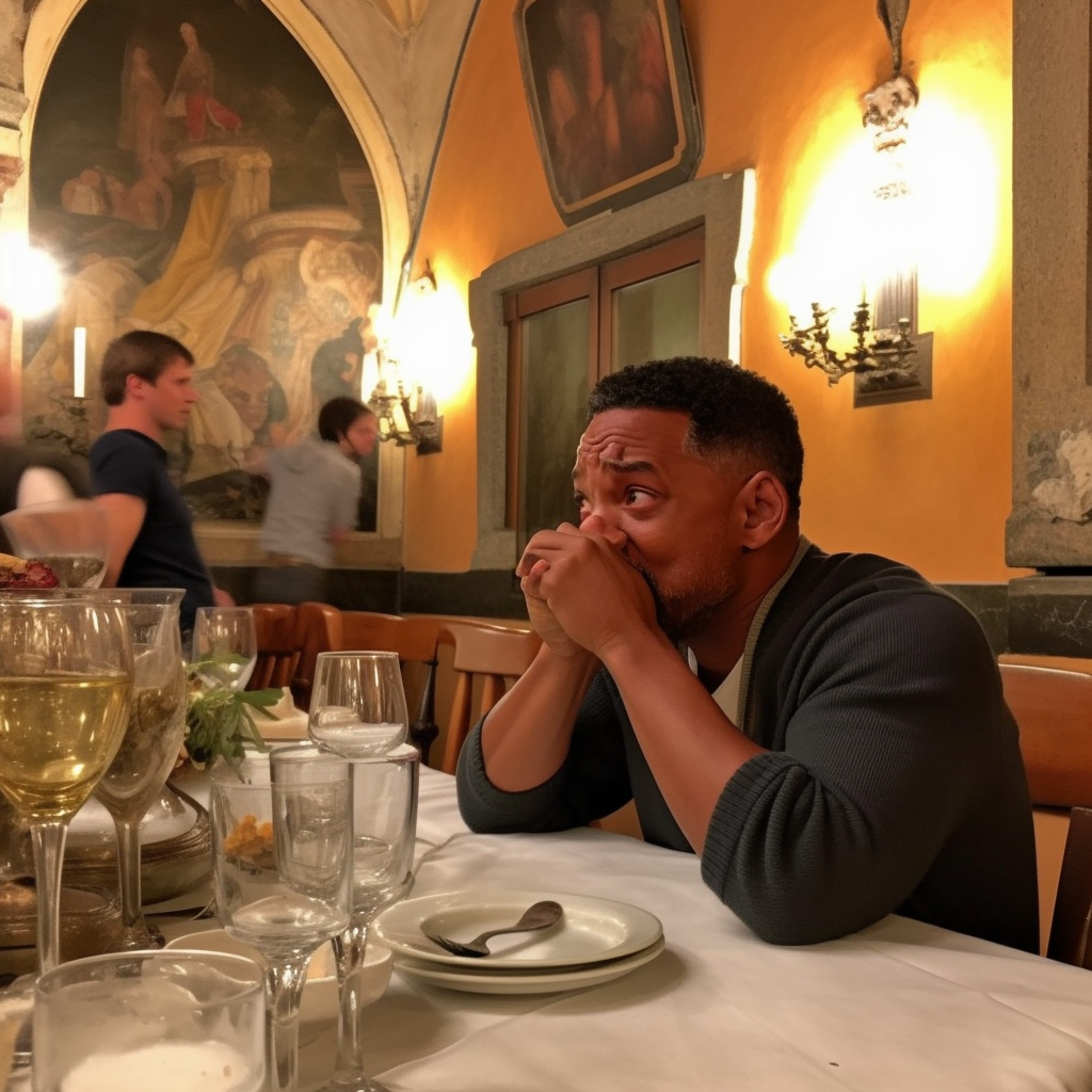 Beggars a high quality photo of will Smith crying in an Italian